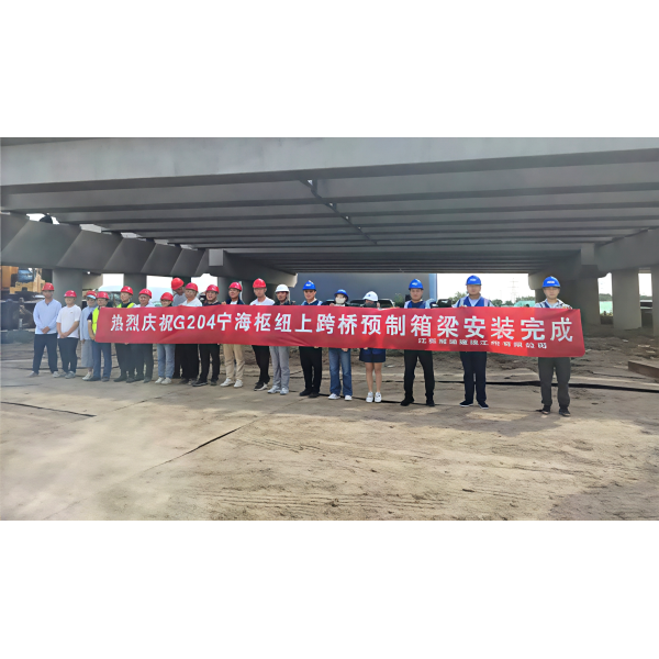 瀛洲南路一期宁海枢纽上跨桥预制箱梁全线合龙